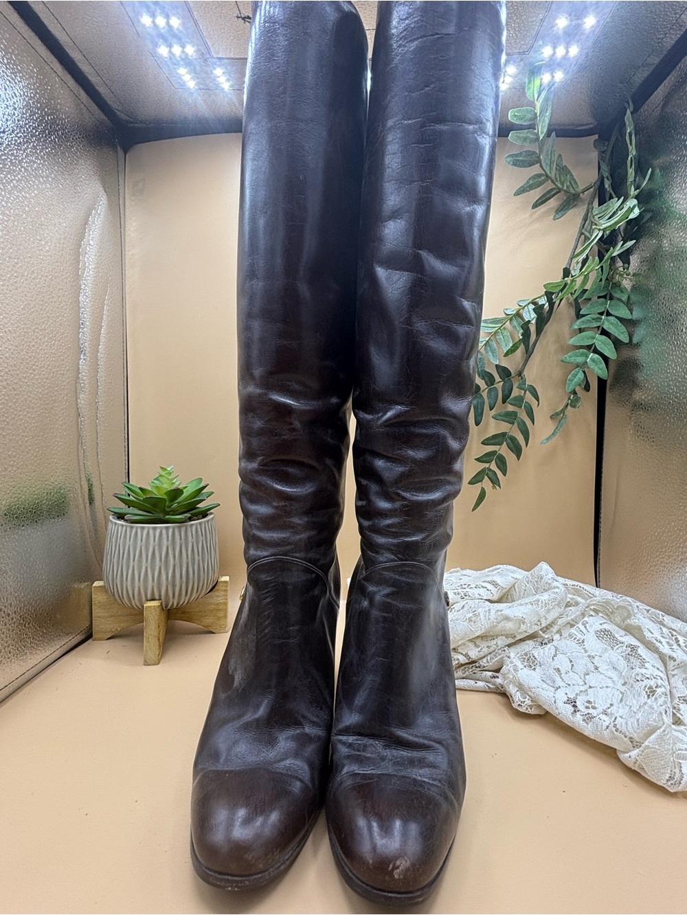 Vintage 1970s/1980s GUCCI Brown Leather Knee-High Heeled Boots